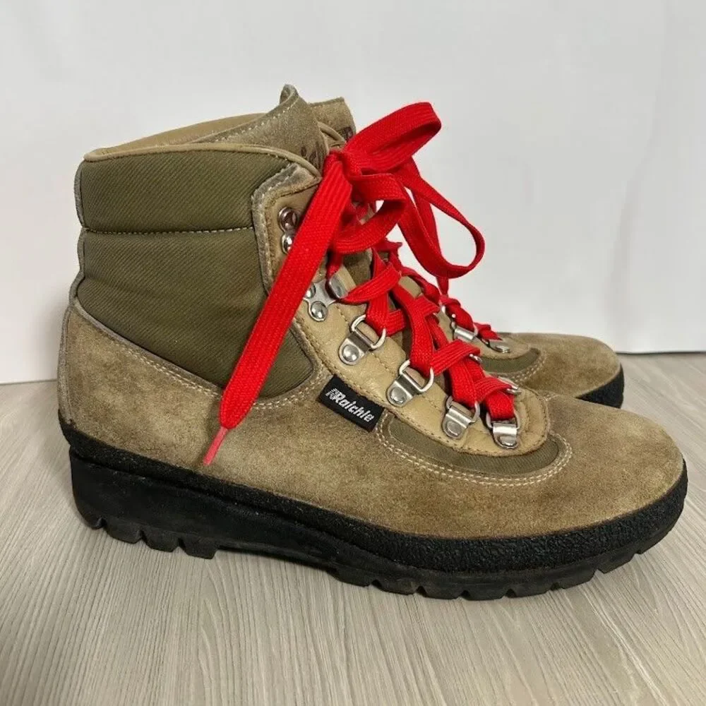 VTG Raichle Hiking Boots Womens 8.5 Suede Leather Red Laces Switzerland